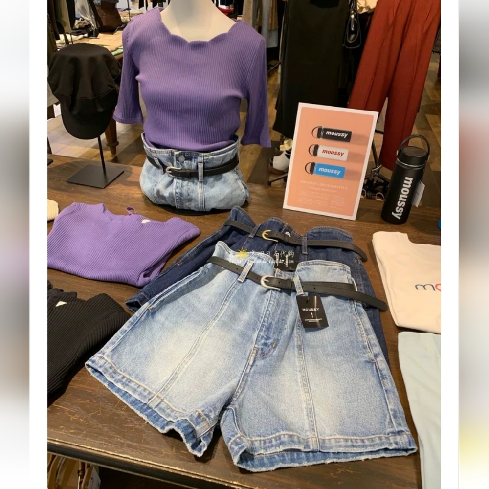 Moussy high waisted paper bag shorts